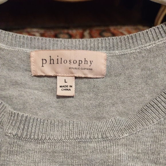 Philosophy Gray Cropped Top Long Sleeves Size L w/ BELLE Beaded Word - Picture 6 of 14
